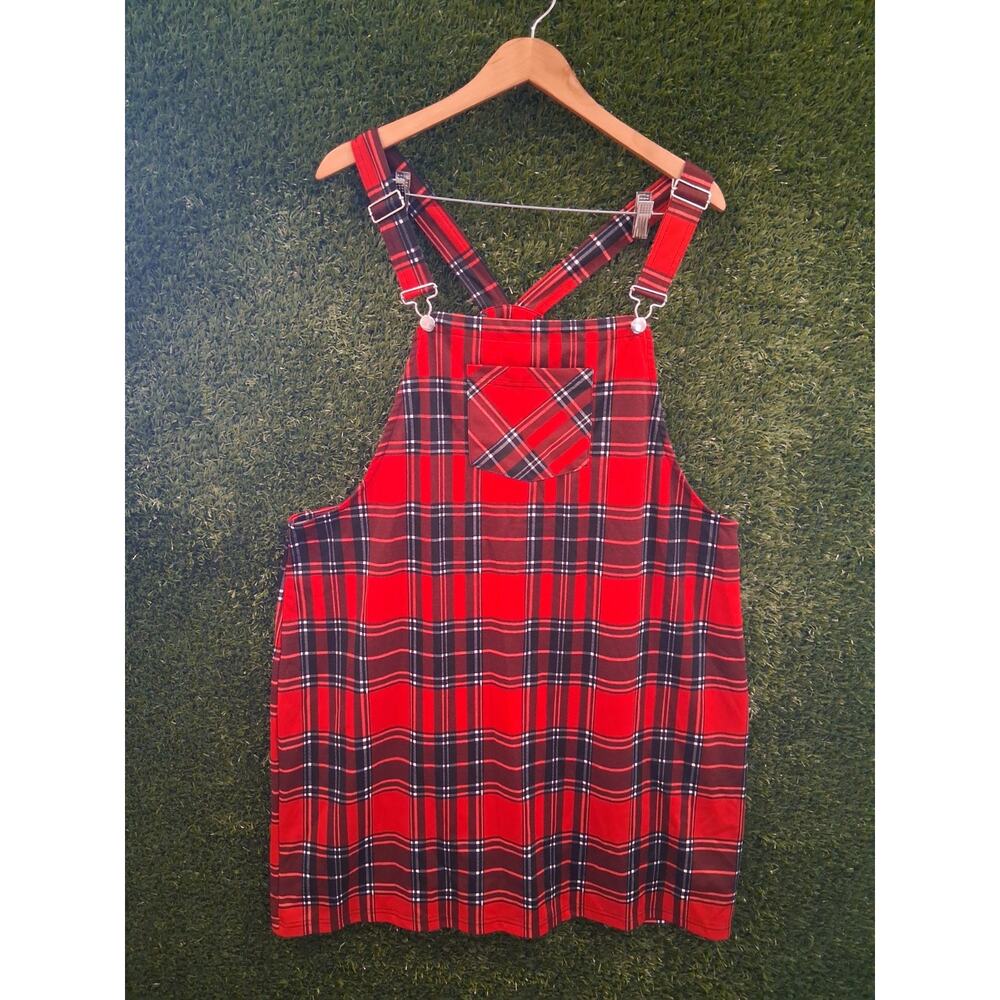 Jolie & Joy Plus Size 3X Red Tartan Plaid Overall Pinafore Dress Schoolgirl 90s